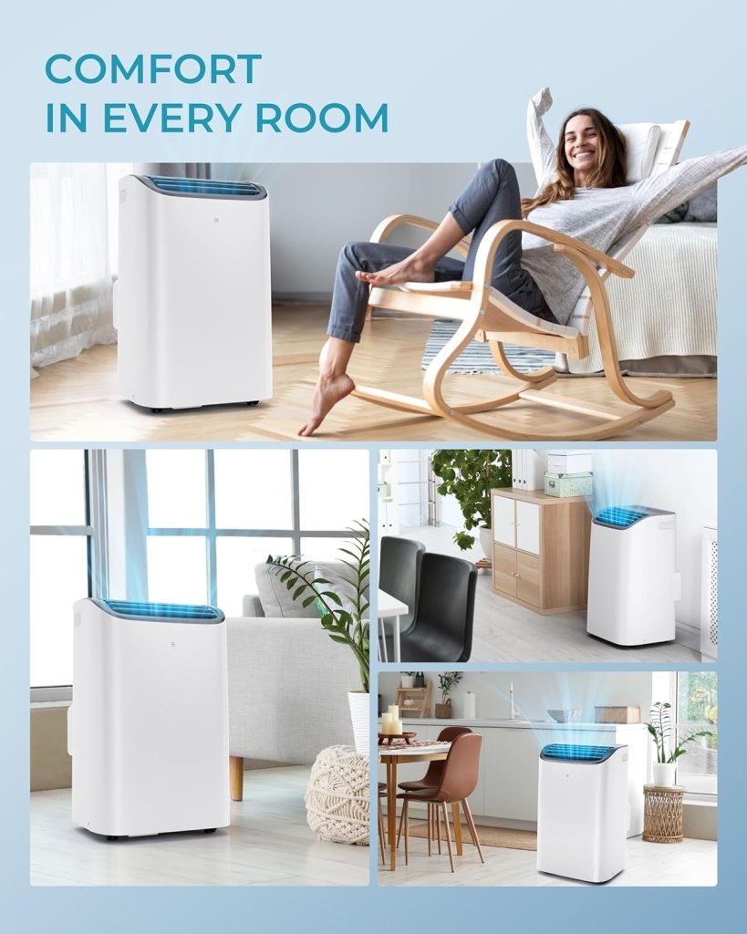 EUHOMY 8,000 BTU Portable Air Conditioners, 4 - in - 1 Portable AC Unit Up to 350 Sq.Ft, 4 Modes Quiet Air Conditioner with Remote Control, Cool, Fan, Dehumidifier, 24H Timer, Bedroom, Office, Apartments - Wigtrends