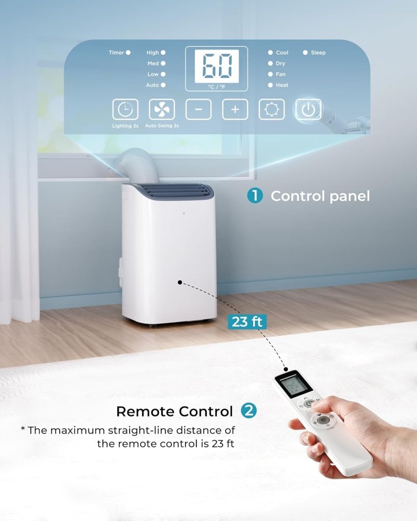 EUHOMY 8,000 BTU Portable Air Conditioners, 4 - in - 1 Portable AC Unit Up to 350 Sq.Ft, 4 Modes Quiet Air Conditioner with Remote Control, Cool, Fan, Dehumidifier, 24H Timer, Bedroom, Office, Apartments - Wigtrends