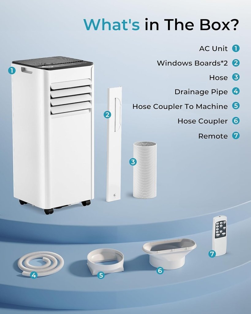 EUHOMY 8,000 BTU Portable Air Conditioners, 4 - in - 1 Portable AC Unit Up to 350 Sq.Ft, 4 Modes Quiet Air Conditioner with Remote Control, Cool, Fan, Dehumidifier, 24H Timer, Bedroom, Office, Apartments - Wigtrends