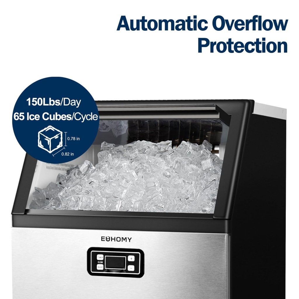 EUHOMY Commercial Ice Maker Machine, 100lbs/24H Stainless Steel Under Counter ice Machine with 33lbs Ice Storage Capacity, Freestanding Ice Maker. - Wigtrends