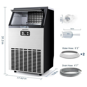 EUHOMY Commercial Ice Maker Machine, 100lbs/24H Stainless Steel Under Counter ice Machine with 33lbs Ice Storage Capacity, Freestanding Ice Maker. - Wigtrends