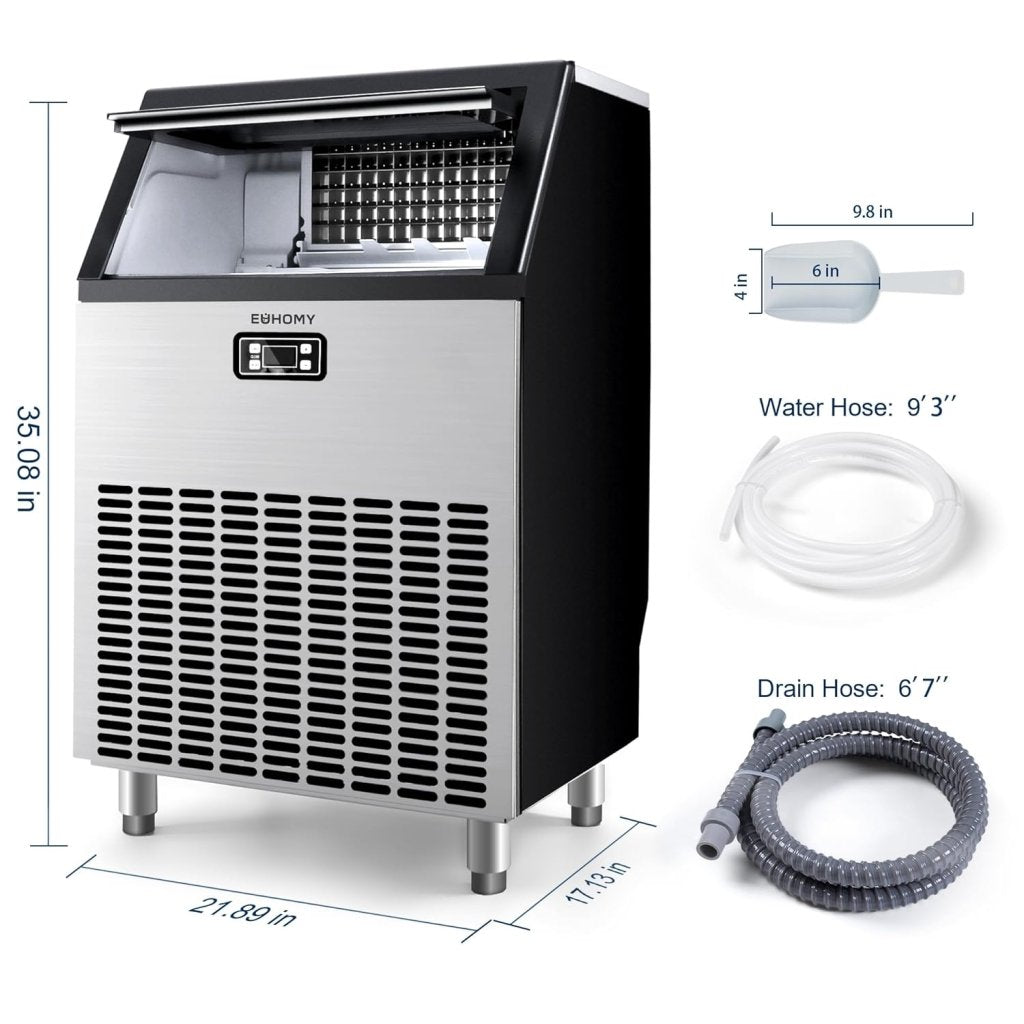 EUHOMY Commercial Ice Maker Machine, 100lbs/24H Stainless Steel Under Counter ice Machine with 33lbs Ice Storage Capacity, Freestanding Ice Maker. - Wigtrends