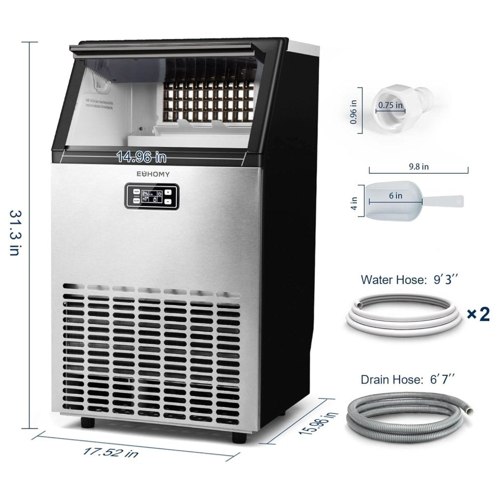 EUHOMY Commercial Ice Maker Machine, 100lbs/24H Stainless Steel Under Counter ice Machine with 33lbs Ice Storage Capacity, Freestanding Ice Maker. - Wigtrends