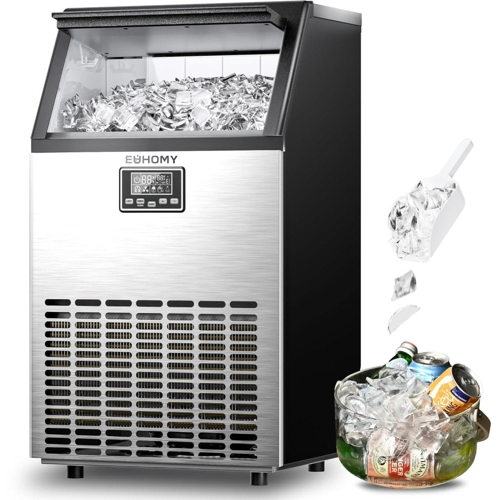 EUHOMY Commercial Ice Maker Machine, 100lbs/24H Stainless Steel Under Counter ice Machine with 33lbs Ice Storage Capacity, Freestanding Ice Maker. - Wigtrends