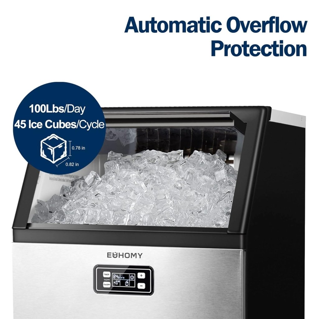 EUHOMY Commercial Ice Maker Machine, 100lbs/24H Stainless Steel Under Counter ice Machine with 33lbs Ice Storage Capacity, Freestanding Ice Maker. - Wigtrends