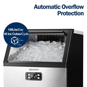 EUHOMY Commercial Ice Maker Machine, 100lbs/24H Stainless Steel Under Counter ice Machine with 33lbs Ice Storage Capacity, Freestanding Ice Maker. - Wigtrends