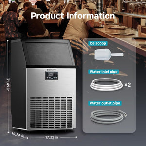 EUHOMY Commercial Ice Maker Machine, 100lbs/24H Stainless Steel Under Counter ice Machine with 33lbs Ice Storage Capacity, Freestanding Ice Maker. - Wigtrends