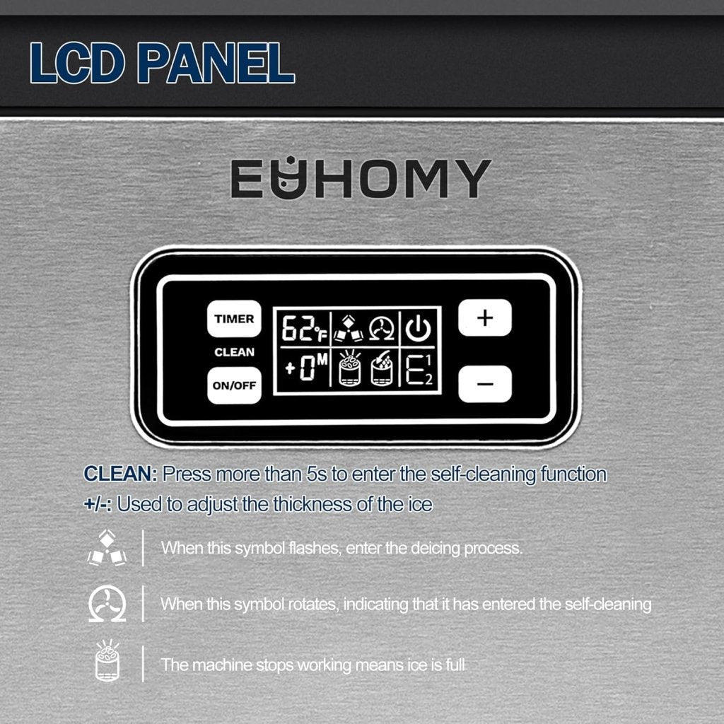 EUHOMY Commercial Ice Maker Machine, 100lbs/24H Stainless Steel Under Counter ice Machine with 33lbs Ice Storage Capacity, Freestanding Ice Maker. - Wigtrends