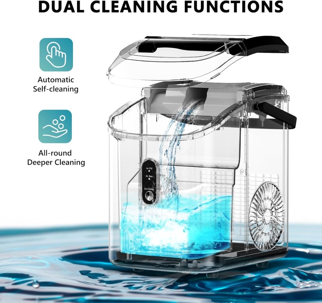 EUHOMY Nugget Ice Maker Countertop with Handle, Ready in 6 Mins, 34lbs Per Day, Removable Top Cover, Auto - Cleaning, Portable Sonic Ice Maker with Basket and Scoop, for Home/Party/RV/Camping (Black) - Wigtrends
