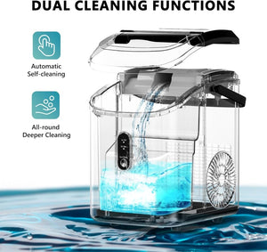 EUHOMY Nugget Ice Maker Countertop with Handle, Ready in 6 Mins, 34lbs Per Day, Removable Top Cover, Auto - Cleaning, Portable Sonic Ice Maker with Basket and Scoop, for Home/Party/RV/Camping (Black) - Wigtrends