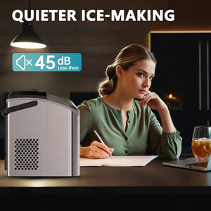 EUHOMY Nugget Ice Maker Countertop with Handle, Ready in 6 Mins, 34lbs Per Day, Removable Top Cover, Auto - Cleaning, Portable Sonic Ice Maker with Basket and Scoop, for Home/Party/RV/Camping (Black) - Wigtrends