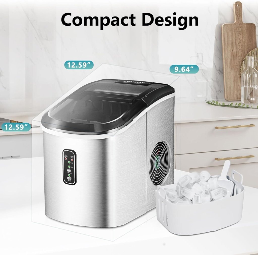 EUHOMY Nugget Ice Maker Countertop with Handle, Ready in 6 Mins, 34lbs Per Day, Removable Top Cover, Auto - Cleaning, Portable Sonic Ice Maker with Basket and Scoop, for Home/Party/RV/Camping (Black) - Wigtrends