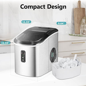 EUHOMY Nugget Ice Maker Countertop with Handle, Ready in 6 Mins, 34lbs Per Day, Removable Top Cover, Auto - Cleaning, Portable Sonic Ice Maker with Basket and Scoop, for Home/Party/RV/Camping (Black) - Wigtrends