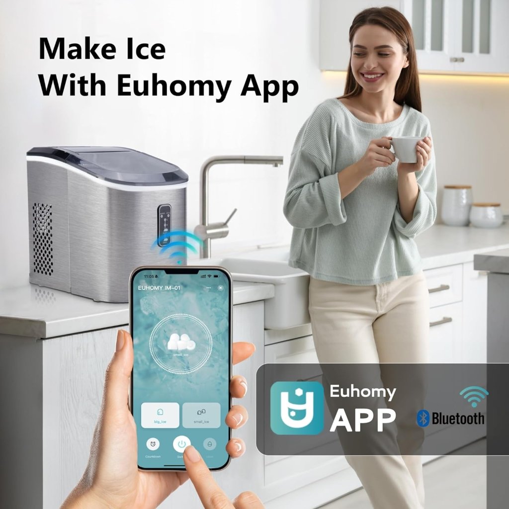 EUHOMY Nugget Ice Maker Countertop with Handle, Ready in 6 Mins, 34lbs Per Day, Removable Top Cover, Auto - Cleaning, Portable Sonic Ice Maker with Basket and Scoop, for Home/Party/RV/Camping (Black) - Wigtrends