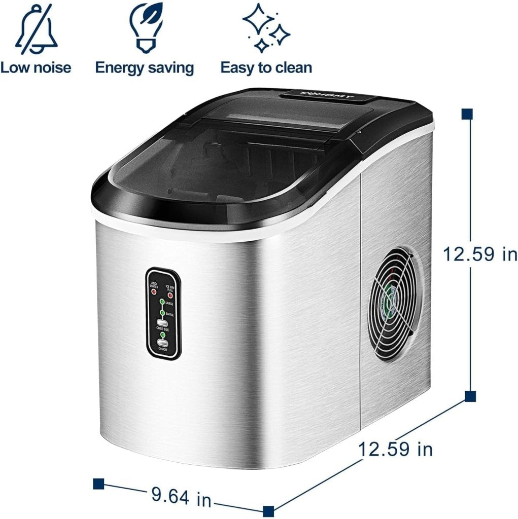 EUHOMY Nugget Ice Maker Countertop with Handle, Ready in 6 Mins, 34lbs Per Day, Removable Top Cover, Auto - Cleaning, Portable Sonic Ice Maker with Basket and Scoop, for Home/Party/RV/Camping (Black) - Wigtrends