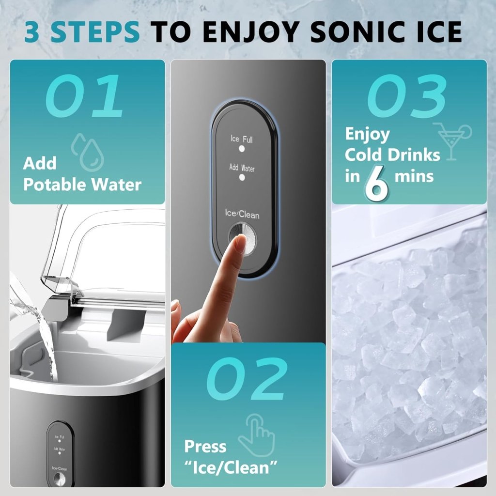 EUHOMY Nugget Ice Maker Countertop with Handle, Ready in 6 Mins, 34lbs Per Day, Removable Top Cover, Auto - Cleaning, Portable Sonic Ice Maker with Basket and Scoop, for Home/Party/RV/Camping (Black) - Wigtrends