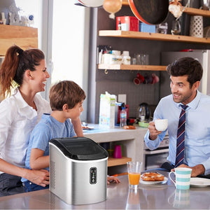 EUHOMY Nugget Ice Maker Countertop with Handle, Ready in 6 Mins, 34lbs Per Day, Removable Top Cover, Auto - Cleaning, Portable Sonic Ice Maker with Basket and Scoop, for Home/Party/RV/Camping (Black) - Wigtrends
