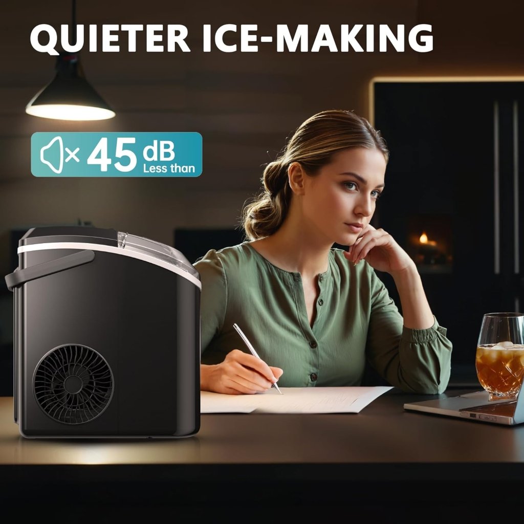 EUHOMY Nugget Ice Maker Countertop with Handle, Ready in 6 Mins, 34lbs Per Day, Removable Top Cover, Auto - Cleaning, Portable Sonic Ice Maker with Basket and Scoop, for Home/Party/RV/Camping (Black) - Wigtrends