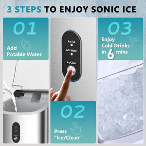 EUHOMY Nugget Ice Maker Countertop with Handle, Ready in 6 Mins, 34lbs Per Day, Removable Top Cover, Auto - Cleaning, Portable Sonic Ice Maker with Basket and Scoop, for Home/Party/RV/Camping (Black) - Wigtrends