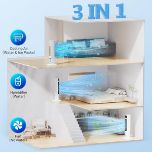 Evaporative Air Cooler, 3 - in - 1 Portable Air Conditioners for Room, 4 Modes 3 Speeds, Fast Cooling Portable AC Unit w/24H Timer, Remote Oscillating Tower Fan, Quiet Swamp Cooler for Bedroom Office - Wigtrends