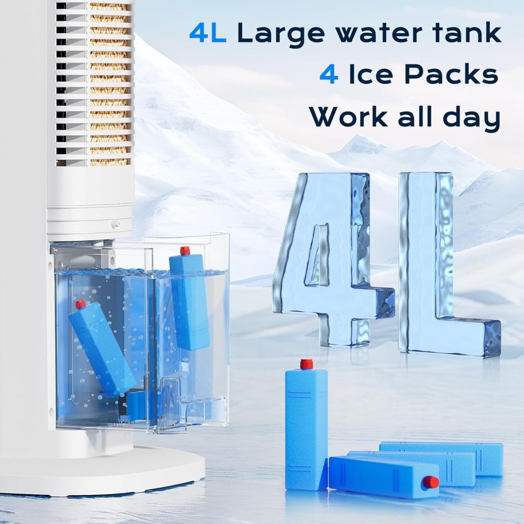 Evaporative Air Cooler, 3 - in - 1 Portable Air Conditioners for Room, 4 Modes 3 Speeds, Fast Cooling Portable AC Unit w/24H Timer, Remote Oscillating Tower Fan, Quiet Swamp Cooler for Bedroom Office - Wigtrends