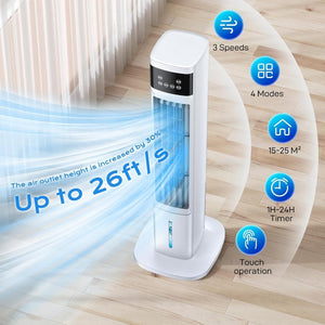 Evaporative Air Cooler, 3 - in - 1 Portable Air Conditioners for Room, 4 Modes 3 Speeds, Fast Cooling Portable AC Unit w/24H Timer, Remote Oscillating Tower Fan, Quiet Swamp Cooler for Bedroom Office - Wigtrends