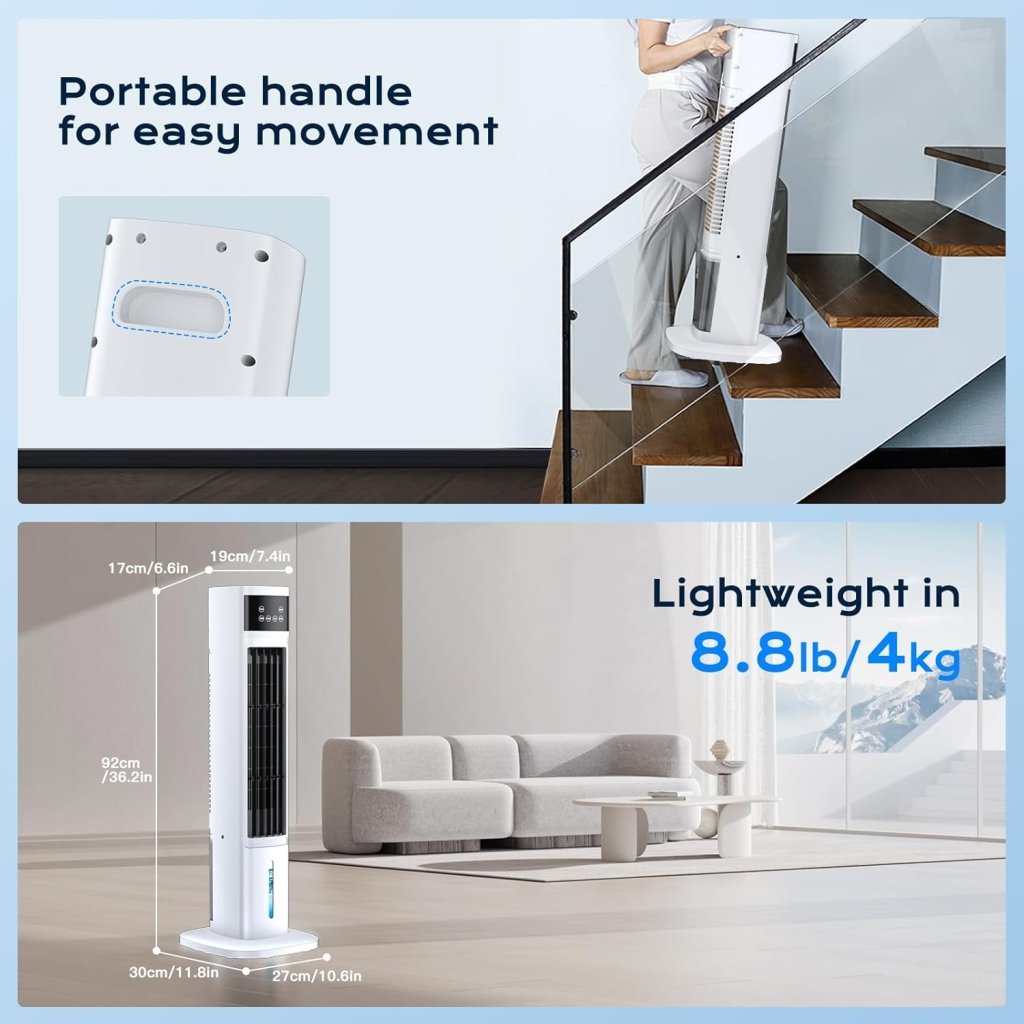 Evaporative Air Cooler, 3 - in - 1 Portable Air Conditioners for Room, 4 Modes 3 Speeds, Fast Cooling Portable AC Unit w/24H Timer, Remote Oscillating Tower Fan, Quiet Swamp Cooler for Bedroom Office - Wigtrends