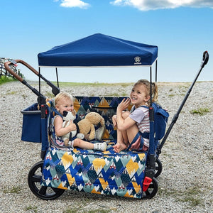 EVER ADVANCED Side - unzip Wagon Stroller for 2 Kids, Push Pull Stroller with Adjustable Handle, Easy Access Front Zipper Door, 5 - Point Harness Removable UV - Protection Canopy Shock - Absorbing Wheels,Grey - Wigtrends