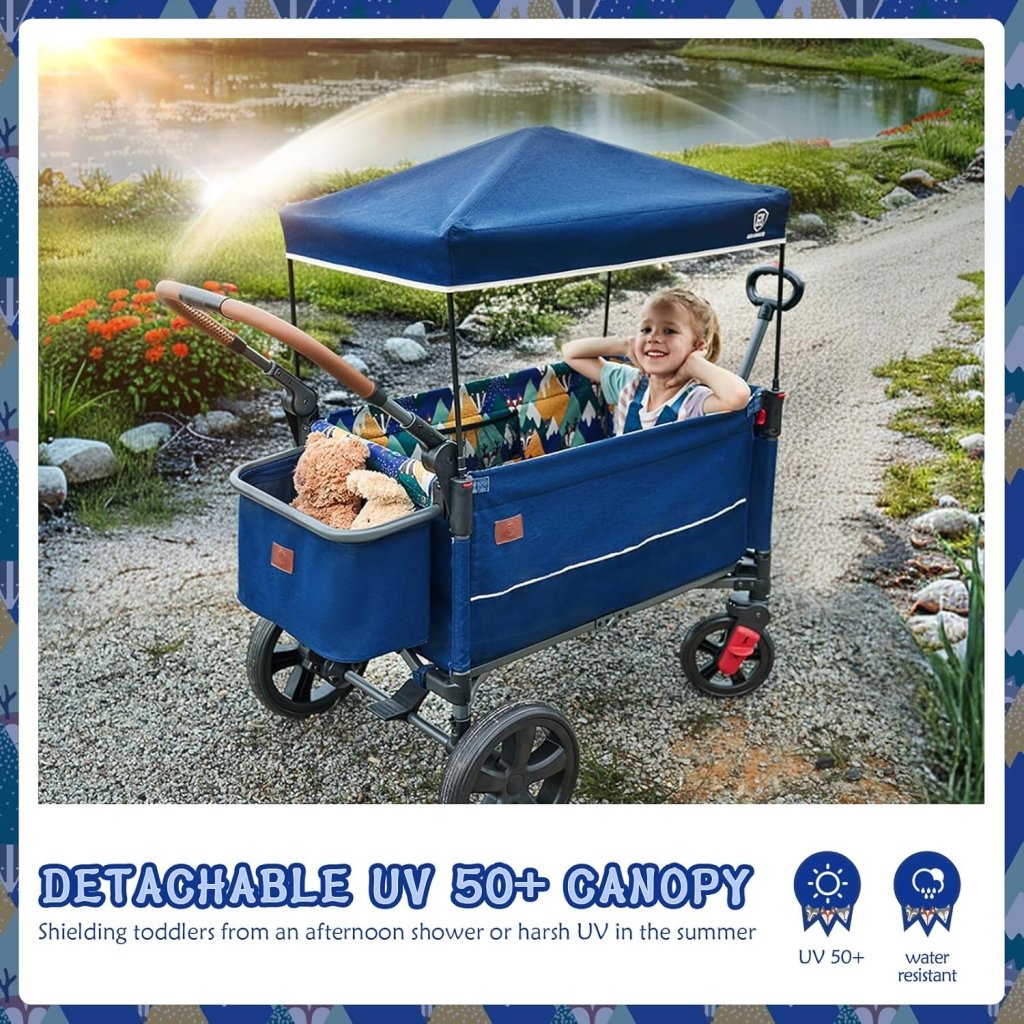 EVER ADVANCED Side - unzip Wagon Stroller for 2 Kids, Push Pull Stroller with Adjustable Handle, Easy Access Front Zipper Door, 5 - Point Harness Removable UV - Protection Canopy Shock - Absorbing Wheels,Grey - Wigtrends