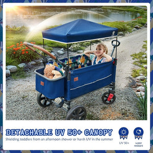 EVER ADVANCED Side - unzip Wagon Stroller for 2 Kids, Push Pull Stroller with Adjustable Handle, Easy Access Front Zipper Door, 5 - Point Harness Removable UV - Protection Canopy Shock - Absorbing Wheels,Grey - Wigtrends