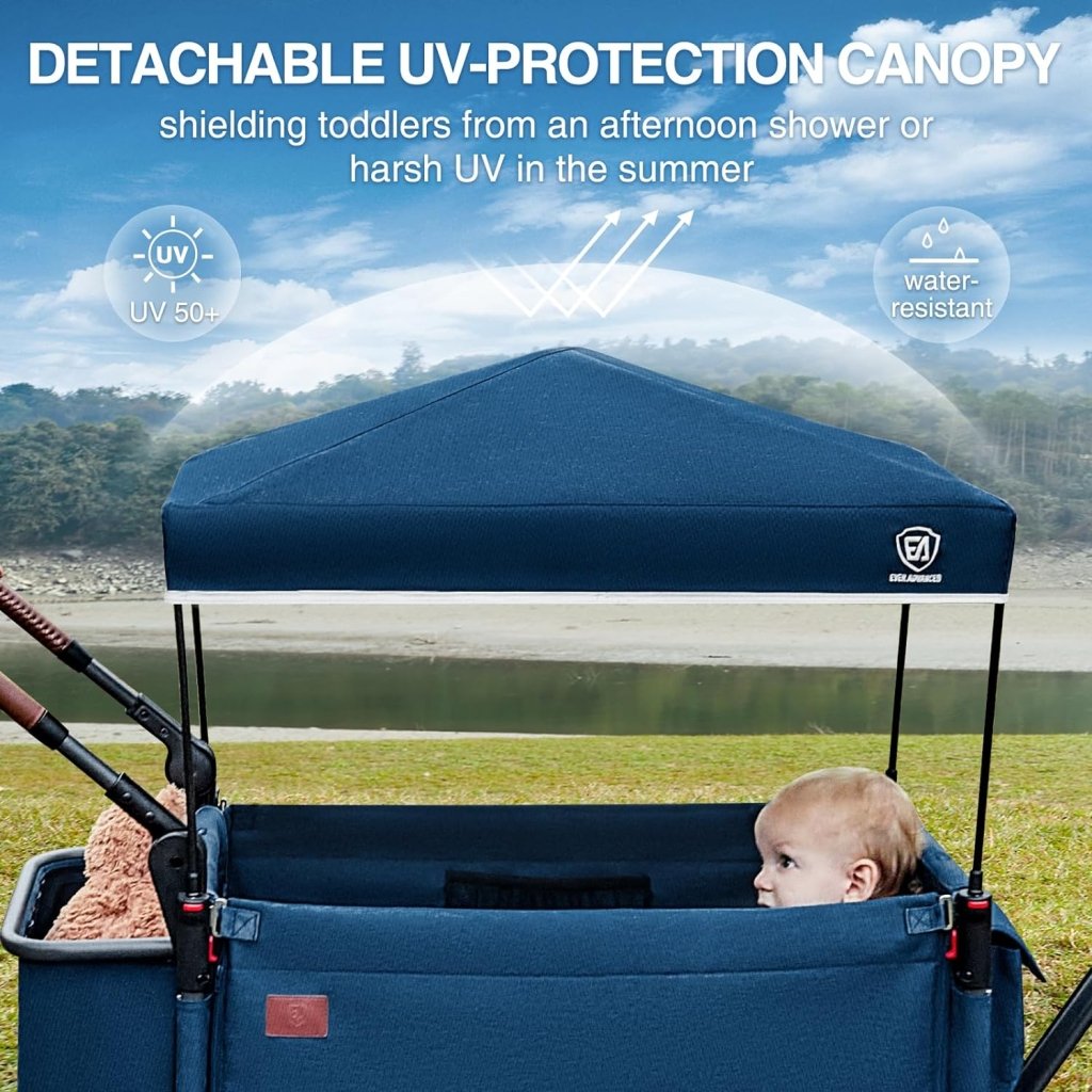 EVER ADVANCED Side - unzip Wagon Stroller for 2 Kids, Push Pull Stroller with Adjustable Handle, Easy Access Front Zipper Door, 5 - Point Harness Removable UV - Protection Canopy Shock - Absorbing Wheels,Grey - Wigtrends