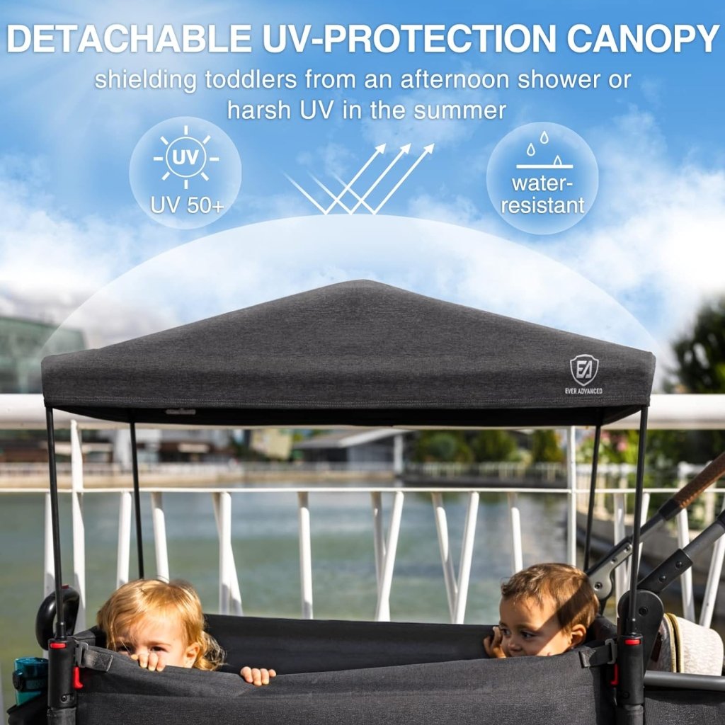 EVER ADVANCED Side - unzip Wagon Stroller for 2 Kids, Push Pull Stroller with Adjustable Handle, Easy Access Front Zipper Door, 5 - Point Harness Removable UV - Protection Canopy Shock - Absorbing Wheels,Grey - Wigtrends