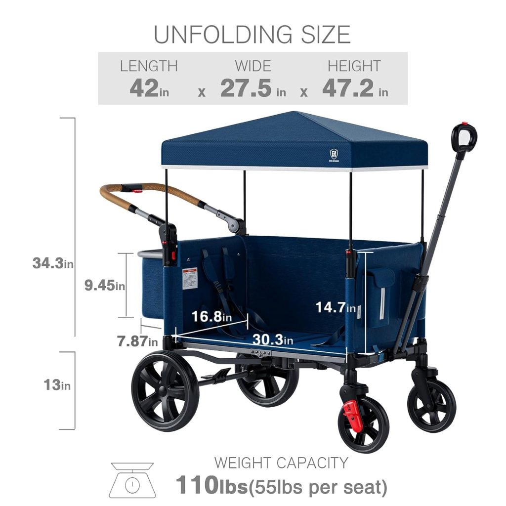 EVER ADVANCED Side - unzip Wagon Stroller for 2 Kids, Push Pull Stroller with Adjustable Handle, Easy Access Front Zipper Door, 5 - Point Harness Removable UV - Protection Canopy Shock - Absorbing Wheels,Grey - Wigtrends
