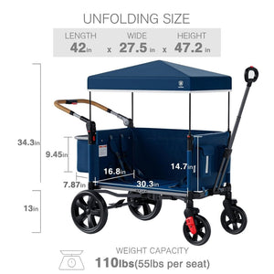 EVER ADVANCED Side - unzip Wagon Stroller for 2 Kids, Push Pull Stroller with Adjustable Handle, Easy Access Front Zipper Door, 5 - Point Harness Removable UV - Protection Canopy Shock - Absorbing Wheels,Grey - Wigtrends