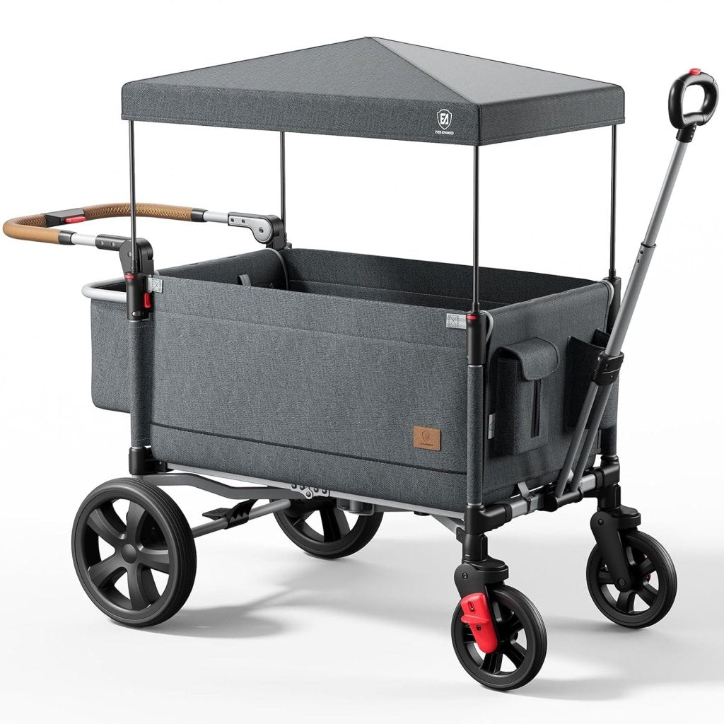 EVER ADVANCED Side - unzip Wagon Stroller for 2 Kids, Push Pull Stroller with Adjustable Handle, Easy Access Front Zipper Door, 5 - Point Harness Removable UV - Protection Canopy Shock - Absorbing Wheels,Grey - Wigtrends