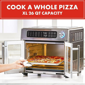 Extra Large French Door Air Fryer Toaster Oven Combo, 24 Cooking Functions and Digital Controls, 7 Accessories Included, Stainless Steel Finish, 26QT Capacity - Wigtrends