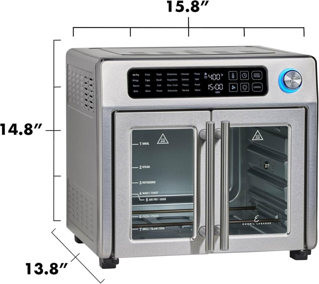 Extra Large French Door Air Fryer Toaster Oven Combo, 24 Cooking Functions and Digital Controls, 7 Accessories Included, Stainless Steel Finish, 26QT Capacity - Wigtrends