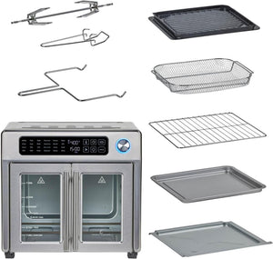 Extra Large French Door Air Fryer Toaster Oven Combo, 24 Cooking Functions and Digital Controls, 7 Accessories Included, Stainless Steel Finish, 26QT Capacity - Wigtrends