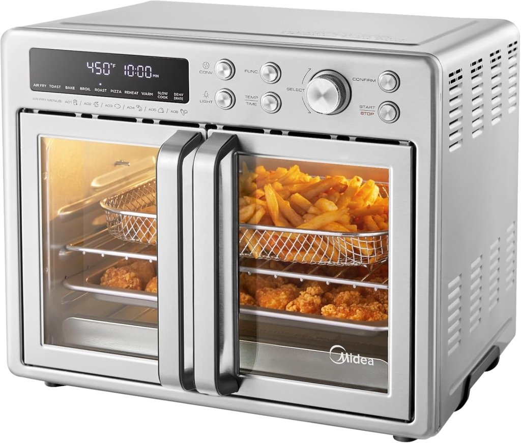 Flexify French Door Toaster Oven Air Fryer Combo, 26.4 QT, Extra Large Air Fryer Countertop Oven 10 - in - 1 Combo, 25% Faster Cooking and 90% Less Oil, Stainless Steel - Wigtrends