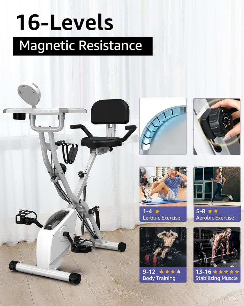 Foldable Exercise Bike Stationary Bikes for Home, 5 IN 1 Indoor Workout Bike, Cycling Bike with 16 - Level Quiet Magnetic Resistance, 6.6 LBS Flywheel and 300LBS Capacity, 2025 Designed 817 X - bike - Wigtrends