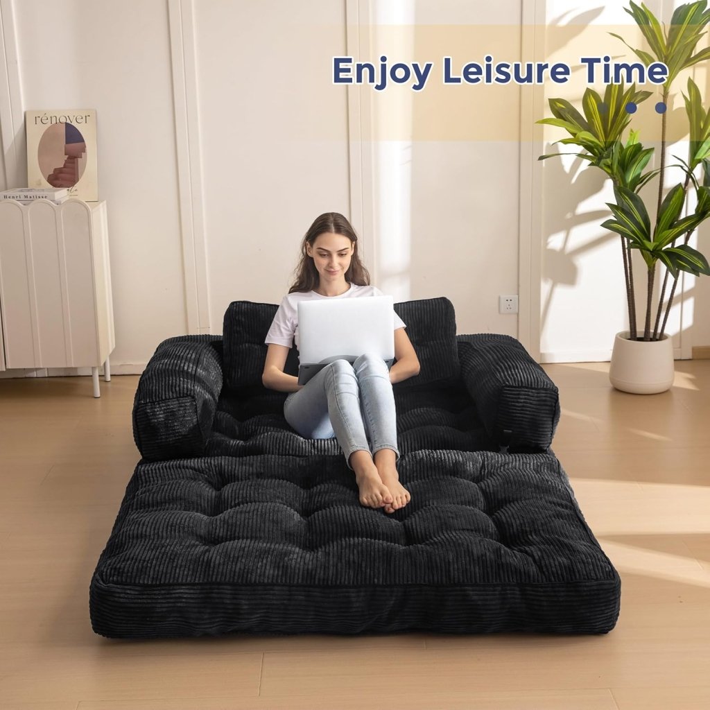 Folding Sofa Bed, L - Shaped Convertible Sofa Bed with Armrests and Pillows, - Wigtrends