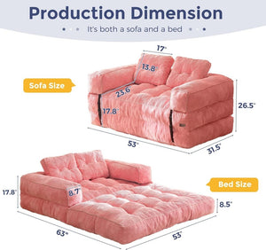 Folding Sofa Bed, L - Shaped Convertible Sofa Bed with Armrests and Pillows, - Wigtrends