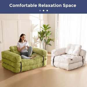 Folding Sofa Bed, L - Shaped Convertible Sofa Bed with Armrests and Pillows, - Wigtrends