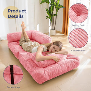 Folding Sofa Bed, L - Shaped Convertible Sofa Bed with Armrests and Pillows, - Wigtrends