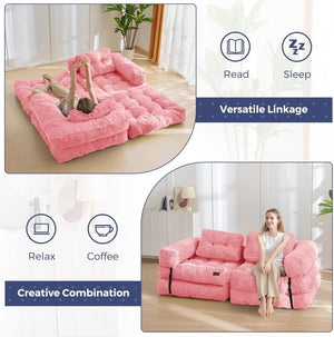 Folding Sofa Bed, L - Shaped Convertible Sofa Bed with Armrests and Pillows, - Wigtrends
