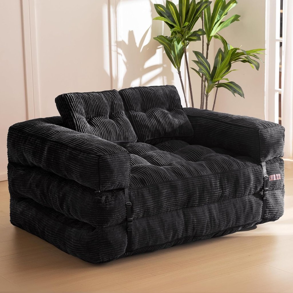 Folding Sofa Bed, L - Shaped Convertible Sofa Bed with Armrests and Pillows, - Wigtrends