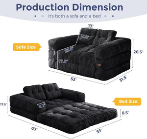 Folding Sofa Bed, L - Shaped Convertible Sofa Bed with Armrests and Pillows, - Wigtrends