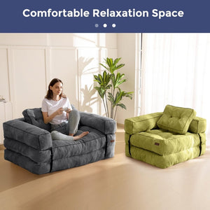 Folding Sofa Bed, L - Shaped Convertible Sofa Bed with Armrests and Pillows, - Wigtrends