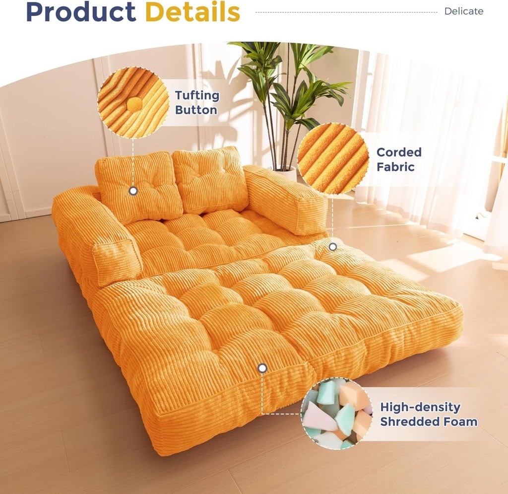 Folding Sofa Bed, L - Shaped Convertible Sofa Bed with Armrests and Pillows, - Wigtrends