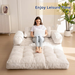 Folding Sofa Bed, L - Shaped Convertible Sofa Bed with Armrests and Pillows, - Wigtrends